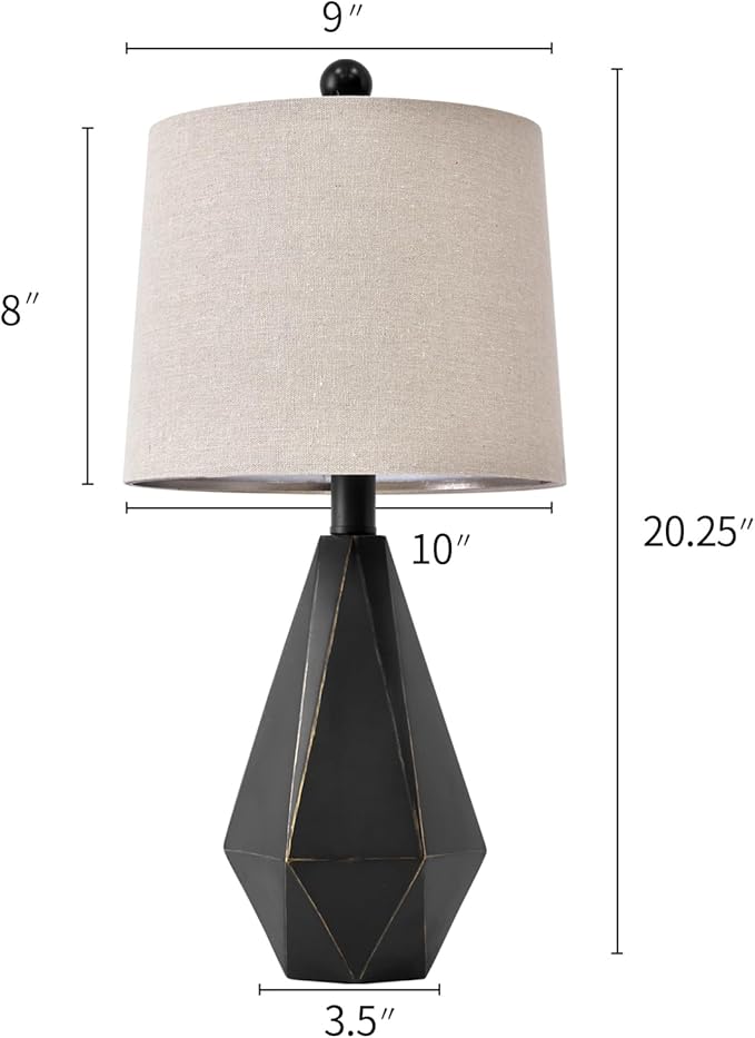 PoKat 20.25'' Table Lamps Set of 2, Bedside Lamp for nightstand, Small Farmhouse Lamps for Bedroom, Black Bedroom Lamps for Living Room, Nursery, Black, Suitable for Small Place