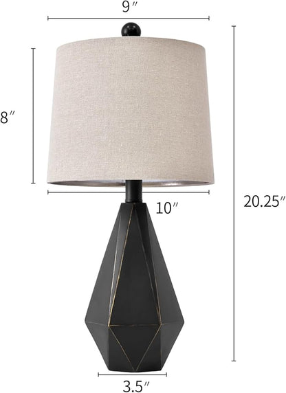 PoKat 20.25'' Table Lamps Set of 2, Bedside Lamp for nightstand, Small Farmhouse Lamps for Bedroom, Black Bedroom Lamps for Living Room, Nursery, Black, Suitable for Small Place