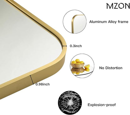 MZON 30x36 Inch Large Brushed Gold Vanity Mirror, Rectangle Bathroom Mirrors for Over Sink, Anti-Rust Frame & Tempered Glass, Hangs Both Ways - Perfect for Luxe Living Room or Bathroom Wall Decor