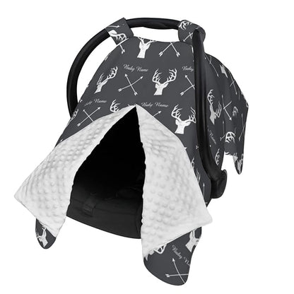 Personalized Deer and Arrow Baby Car Seat Canopy for Babies with Name, Custom Car Seat Covers Boys Girls, Peekaboo Opening Minky Nursing Breastfeeding Cover Infant Car Seat Canopies for Newborn