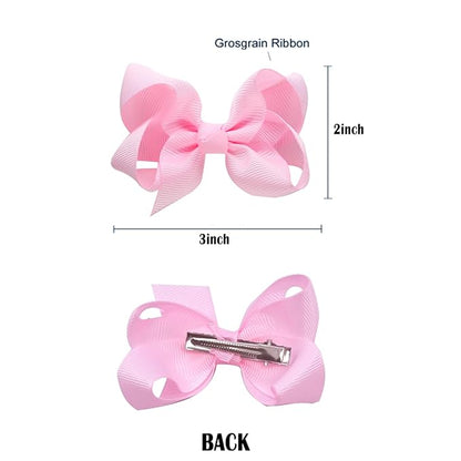 6 PCS Hair Accessories: 3" Grosgrain Ribbon Alligator Clips for Toddler Girls & Kids (Pink)