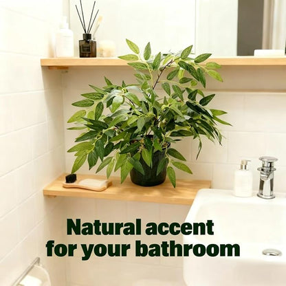 17.7" Tall Fake Plant Green Willow Leaves Artificial Indoor Faux Plant in Textured Black Ceramic Pot Realistic Decorative Plant for Home Office Bathroom Kitchen Bookshelf Small Space