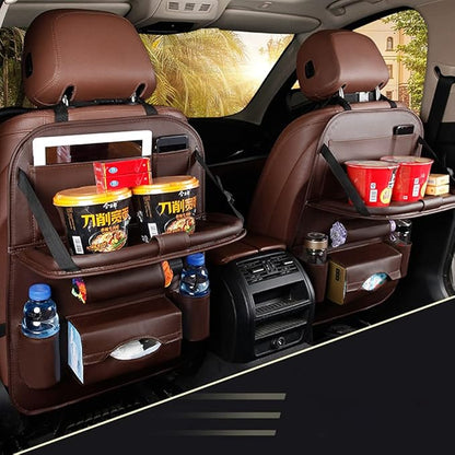 Car Seat Back Organizer PU Leather Storage Bag Universal Auto Multi-pocket Backseat Organizer with Foldable Table Tray