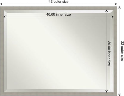 Amanti Art Grey Wall Mirror 32x42 Woodgrain Stripe Grey Rectangle Bathroom Mirror for Wall Decor Living Room, X-Large Casual Wood Frame, Hangs Horizonally and Vertically, Bathroom Decor, Beveled Edge