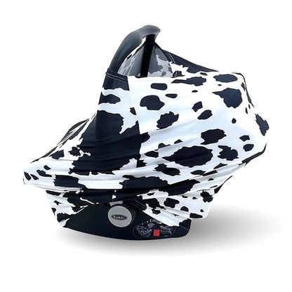 Dear Baby Gear Car Seat Cover for Boys & Girls - Baby Carseat Canopy w/Snap Opening - Infant Seat Cover - Stroller & Nursing Covers - Newborn Carrier Canopy- 28x27x0.25" (Holstein Cow Stretch Fit)