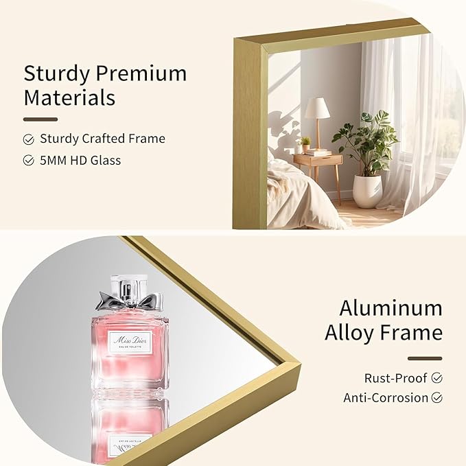 Brushed Gold Mirror, 24x32 Inch Aluminum Framed Rectangle Mirror, Anti-Rust, Tempered Glass, Square Corner Wall Mirror for Over Sink, Vanity, Bedroom, Entryway, Horizontal/Vertical