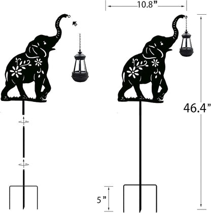 Solar Elephant Garden Stakes Outdoor Solar Decor Metal Elephant Holding Solar Animal Lantern Decorative Garden Metal Animal Stakes Outdoor Elephant Silhouette Stakes