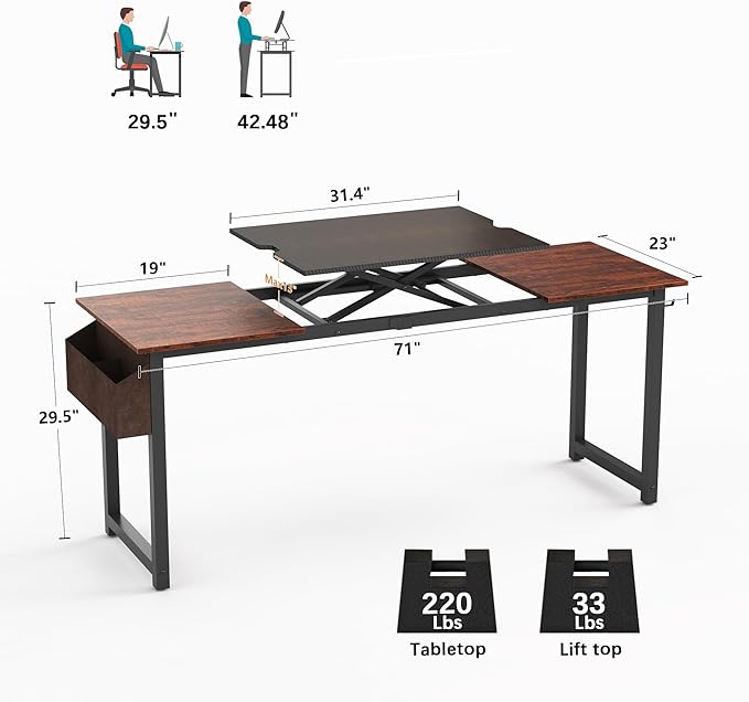 Decoholic Adjustable Height Standing Desk Whole Piece 71x23 Inch Desktop Home Office Computer Workstation Sit Stand up Desk(71inch)…