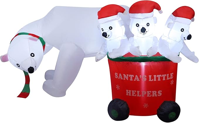 DR.DUDU 7 FT Christmas Inflatables Polar Bear with Santa Hat, Christmas Bear Blow up Outdoor Decorations for Lawn Garden Yard Xmas Holiday Party