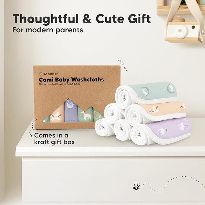 6-Pack Cotton Baby Washcloths for Newborn - Organic Cotton Muslin Soft Wash Cloths for Babies, Infant, Kids, Toddler Towels for Boy, Girl, Super Absorbent Face Cloths, Scratch-free Baby Rags (Lunaris)