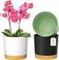 ZMTECH Plant Pots, Set of 3 8'' Self Watering Plastic Planter with Drainage Hole and Saucer, Modern Decorative Flower Pot for Indoor Outdoor House Plants, Succulents, Flowers - Dark Gray/White/Green