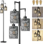 Oneach 70" Floor Lamps for Living Room, Stepless Dimmable Boho Floor Lamp with 3 Bulbs, Tall Farmhouse Industrial Corner Standing Tree Lamp for Bedroom, Office, Study Room, Black with Grey Shades
