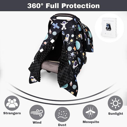 Baby Car Seat Cover, Windproof Carseat Cover for Infant Girls, Infant Warm Carseat Canopy with Double Layer Fabric for Winter, Compatible with Most Baby Car Seat, Space