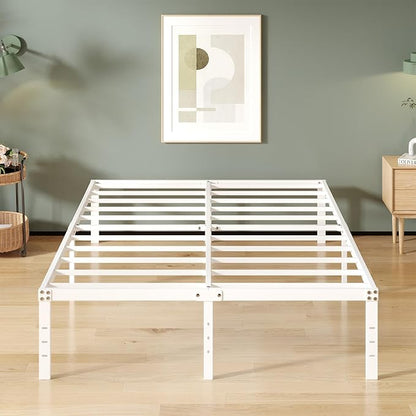 16 Inch White California King Bed Frames No Box Spring Need, Platform Cal King Bed Frame with High Storage, Eassy Assembly 3,500 lbs Heavy Duty Bedframes