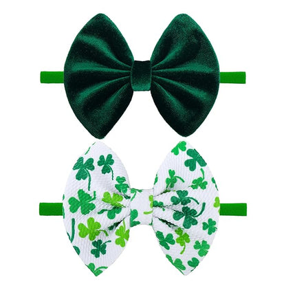 St. Patrick's Baby Headbands Bows Velvet Baby Girl Shamrock Bows Green Leaves Nylon Headbands Newborn Hair Bow Toddler Infant Kids Hair Accessories