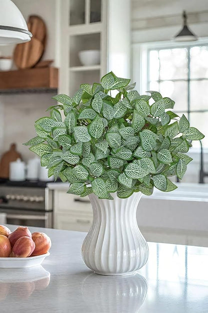 Hollyone 5 Bundles Artificial Greenery Plants Stems Faux Fittonia Leaves Plant Bouquet Fillers for Arrangement, Fake Shrub Bushes Plants for Home Centerpiece Indoor Outdoor Garden Patio Porch