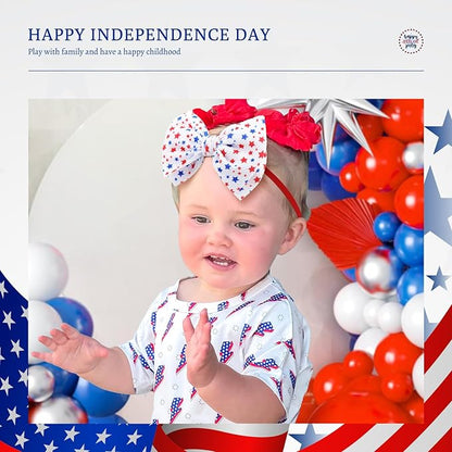 YanJie Fourth of July Patriotic Hair Accessories: Star Spangled Newborn Headbands, Nylon Bows for Infant Toddler Girls in Red, White & Blue