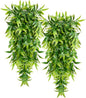 SzJias Artificial Hanging Plants Fake Bamboo Leaves Plants Fake Hanging Plants for Patio Porch Outdoor Plants Decor (2 Pcs)