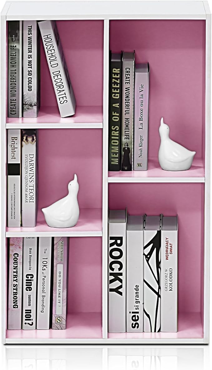 Furinno 5-Cube Reversible Open Shelf, White/Pink 11069WH/PI