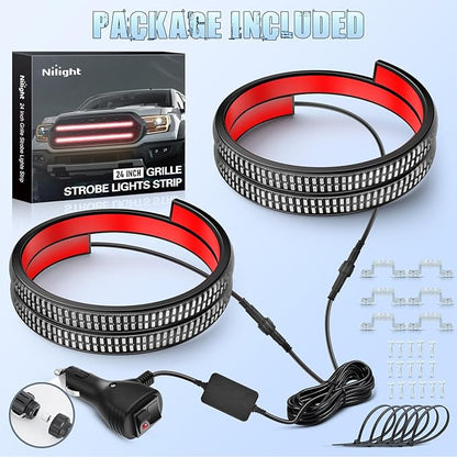 Nilight 2PCS 24 inch Truck Grille Strobe Lights Strip 384 LED Emergency Light Red Flexible Side Flashing Warning Caution Safety Waterproof Lighting Kit for Trucks Tow Plow Construction Vehicles