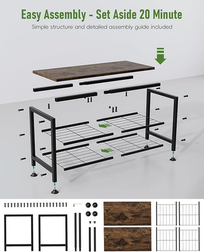 3-Tier Shoe Rack Bench - Entryway Organizer with Shoe Storage, Sturdy Shoe Shelf for Front Door, Small Space Saving Furniture, Brown, Holds 286lbs,27.2" x 12.0" x 15.9"