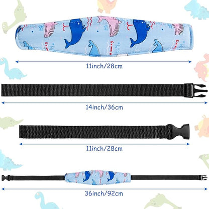 HESTYA 2 Pcs Carseat Head Support Toddler, Stroller Seat Headrest for Sleeping Traveling, Neck Relief Headband Strap for Kids Children Toddler Infant(Dinosaur and Dolphin)