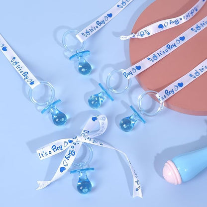 XINHUIDALSQ 36 Baby Shower Pacifiers Necklace, Cute Acrylic Pacifier Necklaces for Baby Shower Games Boy Charm, Party Favors, Decorations DIY, Gender Reveal Table Scatter(Blue)