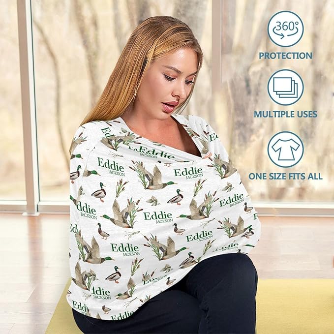 Personalized Baby Car Seat Cover for Boys Girls, Custom Nursing Covers for Breastfeeding with Name, Wild Ducks Infant Stroller Cover, Baby Carseat Canopy for Newborn, Multiuse Car Seat Canopies