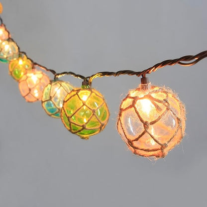 Decorative String Lights Plug in with 10 Incandescent Bulbs, Nautical Fishing Float String Lights Connectable Weatherproof for Indoor Home Tiki Bar Decor and Outdoor Patio Decorations (Three-color)