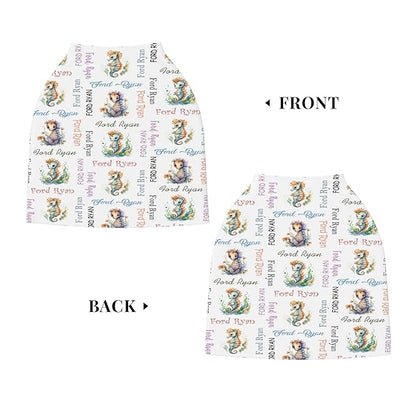 Personalized Baby Car Seat Cover with Name Stroller Canopy Custom Seahorse Carseat Cover Newborn Baby Boy Girl Nursing Cover for Moms First Birthday Gift