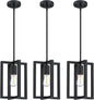 3 Pack 1 Light 7.3" Hanging Farmhouse Indoor Kitchen Island Pendant Light Lantern Cage Black Finish,for Kitchen Island Over Sink Dining Room,Adjustable Length UL Certification