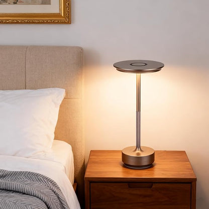 UdoUto Cordless Table Lamp Rechargeable - 5000mAh Battery Operated LED Table Light with Touch Stepless Dimming - Portable Coffee Metal Outdoor Lamp for Patio, Restaurant, Living Room