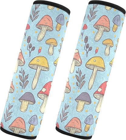CHIFIGNO Pack of 2 Seat Belt Covers Cute Cartoon Mushrooms Seat Belt Cushion Cover Soft Shoulder Strap Covers Protect Your Neck and Shoulder