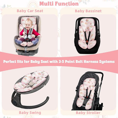 Pea Pod Infant Car Seat Insert 2-in-1 Baby Car Seat Head & Body Support for Newborn Preemie Carseat Stroller Cushion Pad Headrest with Soft Minky Dot Fabric Backing, Rainbow & Floral