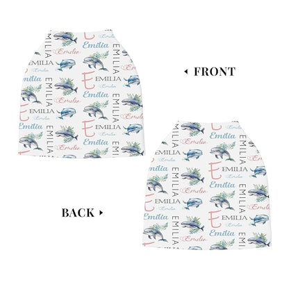 Personalized Baby Car Seat Cover with Name Stroller Canopy Custom Whale Carseat Cover Newborn Baby Boy Girl Nursing Cover for Moms First Birthday Gift