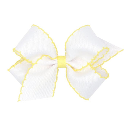 Wee Ones Girls' Classic Grosgrain Moonstitch Edge Hair Bow, No-Slip Hair Clip, Handmade, White with Yellow, Medium
