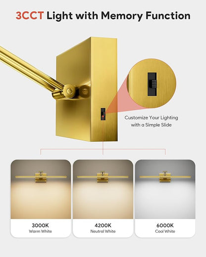 VONLUCE 24" LED Bathroom Vanity Light, 3CCT Modern LED Vanity Lights with 360° Rotatable Head & Swing Arm, 10.3W Bathroom Light Fixture Over Mirror, LED Lights for Bathroom Bedroom, Brushed Gold