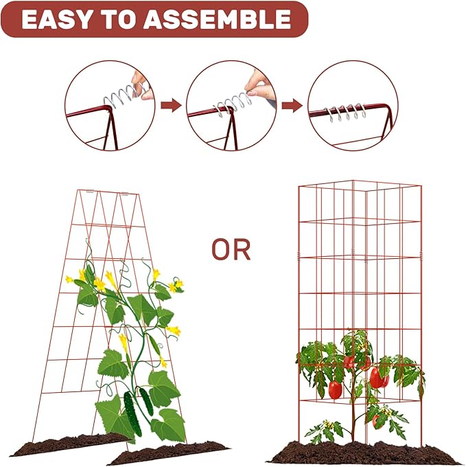 DOEWORKS Cucumber Trellis, 56" High Foldable A Frame Garden Trellis, 2 Pack, Plant Support for Climbing Cucumber, Beans, Tomatoes, Flowers, Red