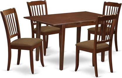 East West Furniture NODA5-MAH-C 5 Piece Dining Table Set for 4 Includes a Rectangle Kitchen Table with Butterfly Leaf and 4 Linen Fabric Kitchen Dining Chairs, 32x54 Inch, Mahogany