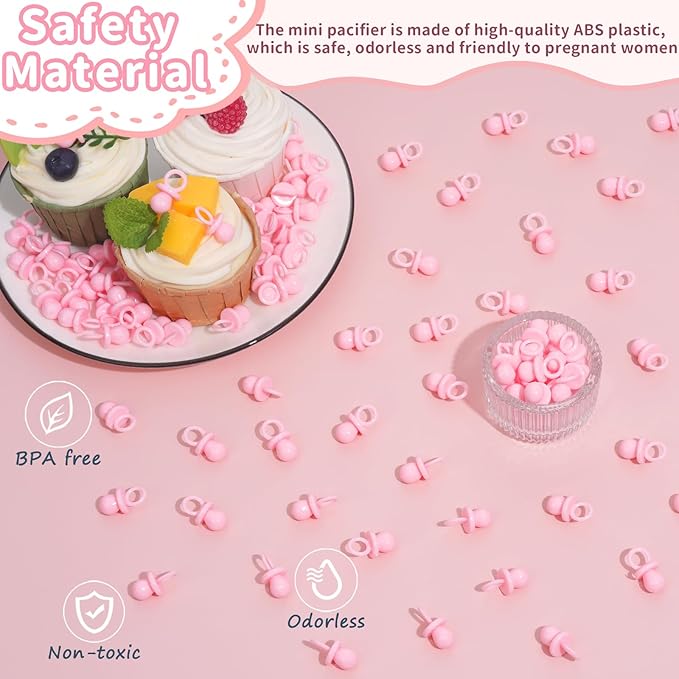 200 Mini Pacifiers Baby Shower Game Girl, 0.86’’ Plastic Pacifiers Baby Shower Game, Bulk Baby Shower Pacifiers for Gender Reveal Baby Shower Decoration DIY, Table Scatter, Baby Shower Favors (Pink)