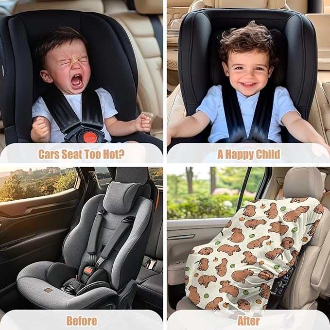 Car Seat Cover Baby Car Seat Sun Shade Cover Cute Capybara Print Toddler Car Accessories, Keep Baby Cool and Child Safety for Travel