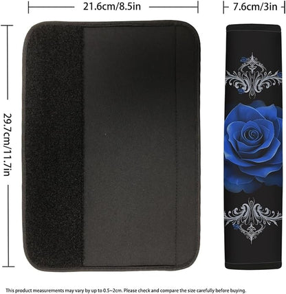 Biyejit Blue Rose Print 2Pcs Car Seat Belt Cover Shoulder Seatbelt Pads Cover, Safety Belt Strap Shoulder Pad for Adults and Children