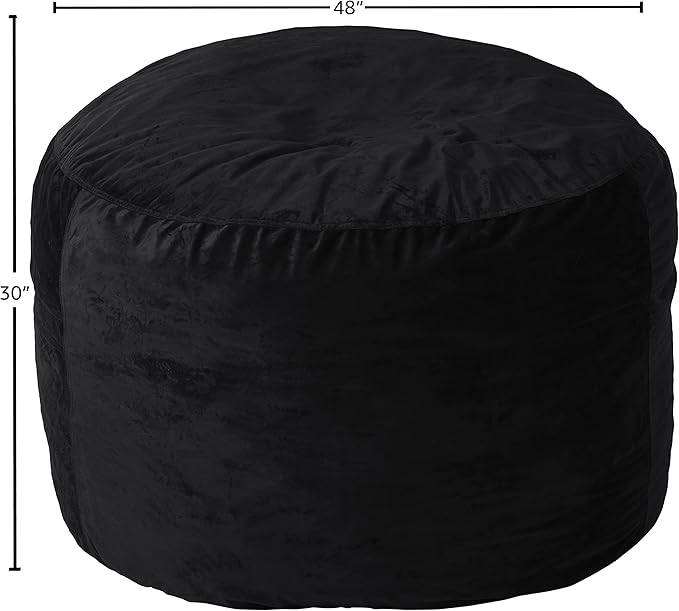 Sofa Sack Bean Bag Chair Cover Only, for Adults and Kids, Without Filling Comfy Fluffy Round or Oval Beanbag Chair Cover Replacement, Lazy Sofa Cover for Reading Chair or Floor Chair, 4-Feet, Black