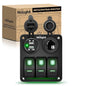 Nilight 3 Gang Rocker Switch Panel with USB Charger and Cigar Lighter 12V 24V Toggle ON Off Green Night Glow Stickers for Cars Rvs Trucks
