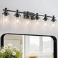 Modern Black Bathroom Vanity Lighting Over Mirror, 6 Lights with Clear Glass Shade, Metal Vanity Light Fixture for Bathroom, Bedroom, Living Room