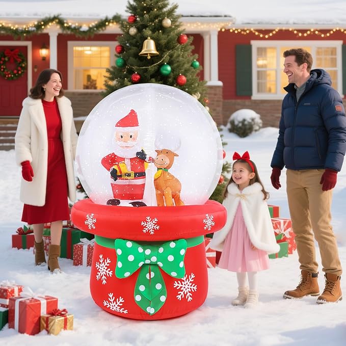 Christmas Inflatable Outdoor Decorations, 5FT Inflatables Snow Globe Yard Decor with Santa Claus & Reindeer, Rotating Lights Blow up Xmas Snowglobe Holiday Decoration for Outside Lawn Garden Indoor