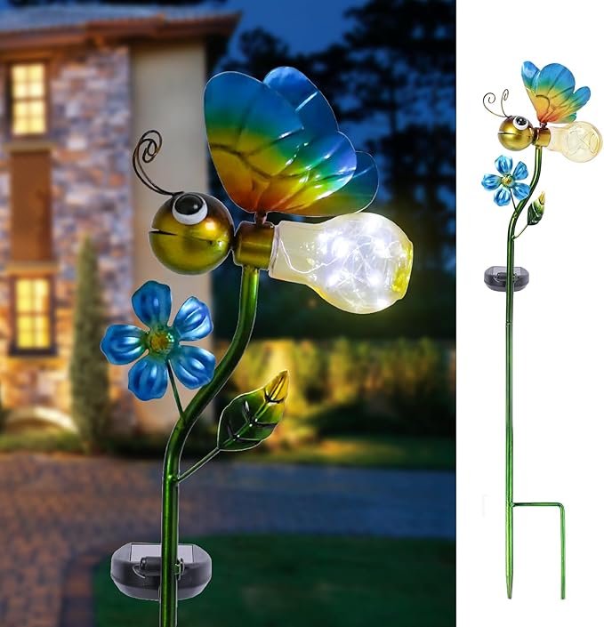 Bshine Solar Bee Outdoor Garden Decorative Lights, Waterproof Metal Stake Solar LED Lights Garden Decor Backyard, Pathway, Path, Lawn Ornaments for Mom