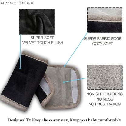Car Seat Strap Pads Covers for Baby Kids, Seat Belt Covers Cushion for boy Girl, Protect Neck and Shoulder rubbing, Anti-Slip Design, Universal for Stroller/Carrier/Pushchair Black