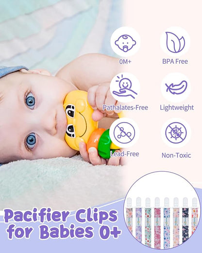 babygoal Flower Pacifier Clips, 8 Pack Binky Paci Holder Clips Fits for Most Baby Pacifiers and Binkies
