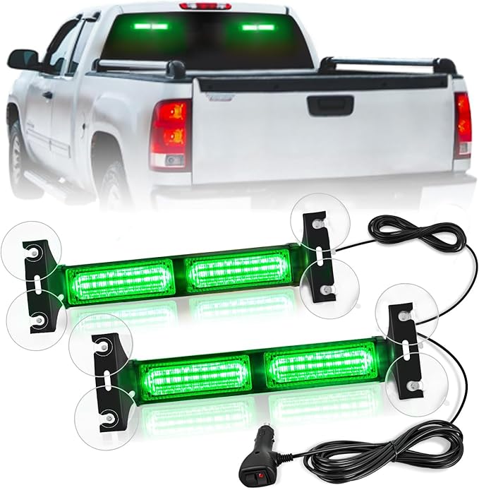 Nilight 40LED Green Emergency Strobe Traffic Advisor Light Bar with Suction Cups Dash Safety Warning Hazard Flashing Lights Interior Front/Rear Windshield for Trucks Construction Vehicles